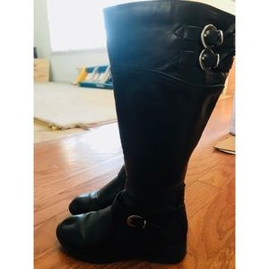 Lightly worn Black boots with silver buckles